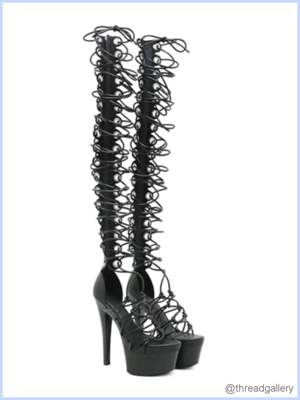 STUPMARY Women's Faux Leather Lace Up Cutout Over-the-Knee Gladiator Platform